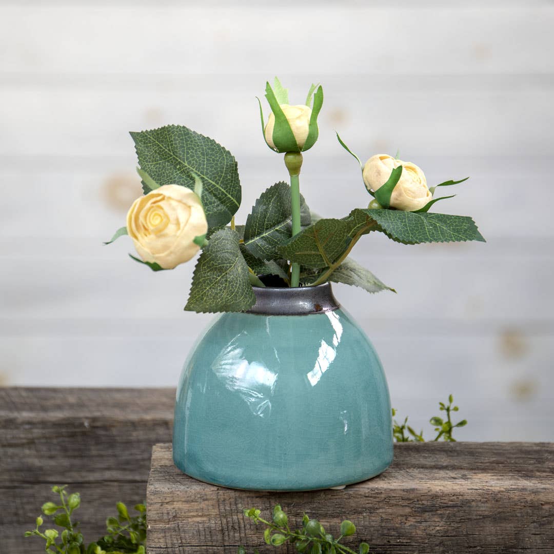 Round Teal Ceramic Vase