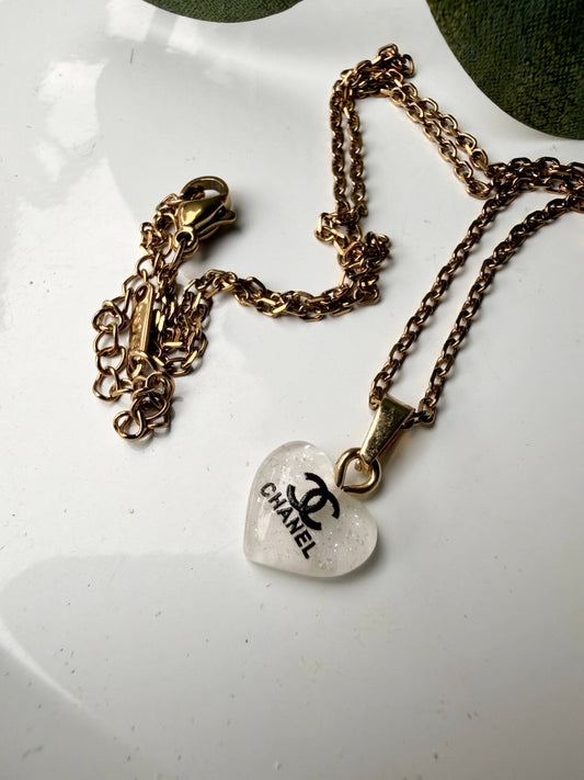 Upcycled Designer Tiny Heart Pendant Necklace