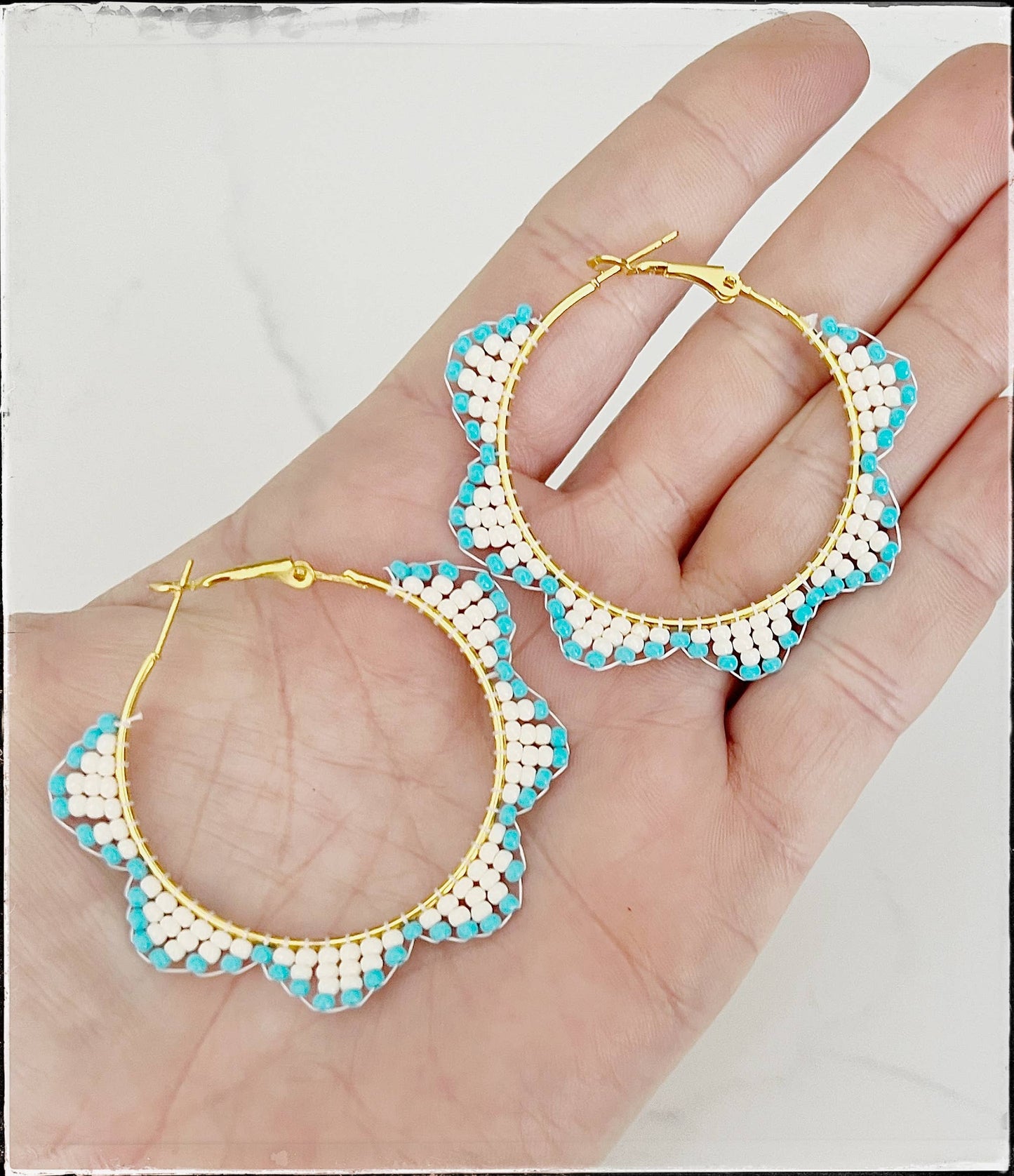 Glass Seed Bead Scalloped Hoop Earrings