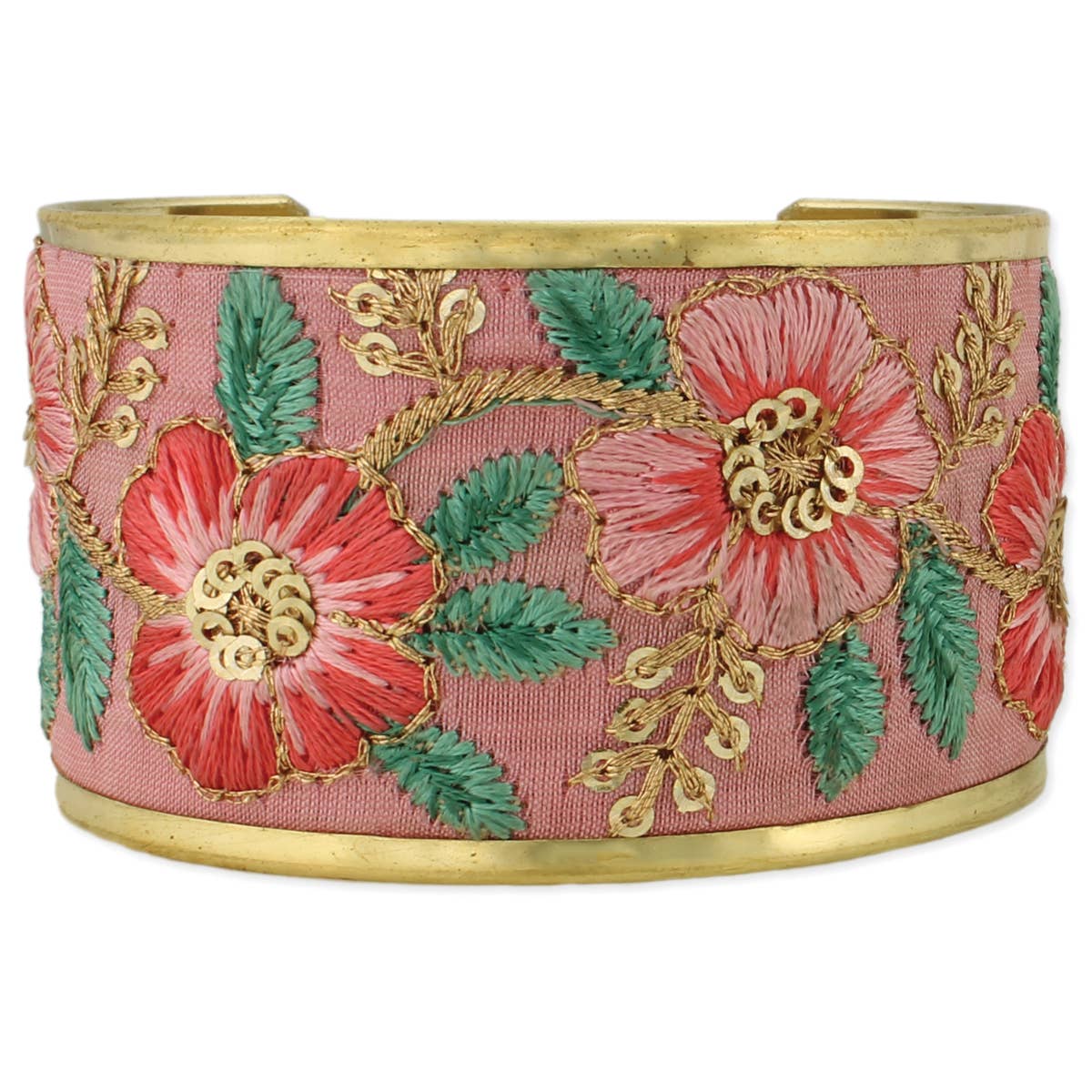 Soft Pink Floral Embordered Cuff Bracelet