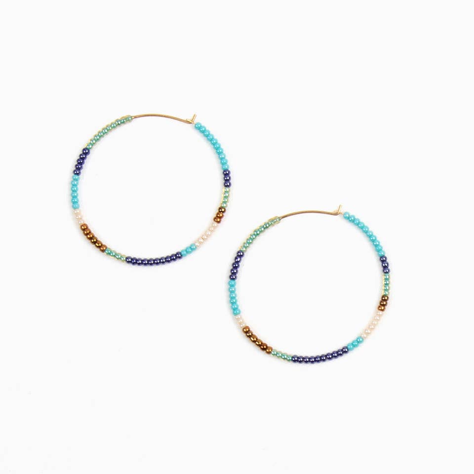 Beaded Hoop Earrings: Turquoise Sand