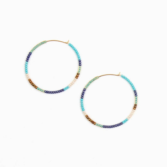 Beaded Hoop Earrings: Turquoise Sand