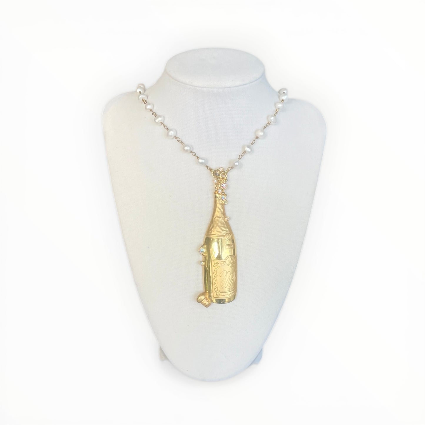 Vintage Necklace - Champagne Bottle on a Pearl Chain