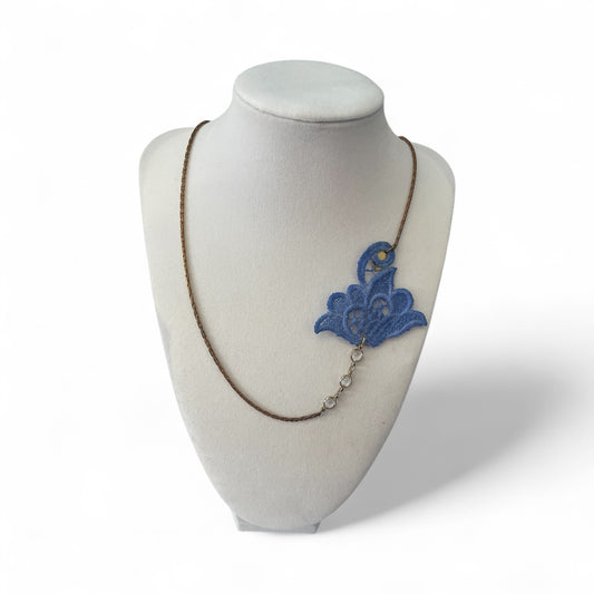 Blue Vintage Lace Tulip Necklace
