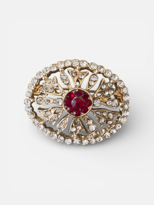 Vintage Gold Tone Crystal Oval Pin with "Ruby" Stone