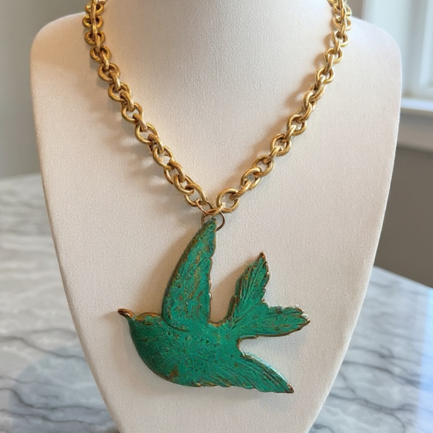 Vintage Verdigris Bird Necklace
