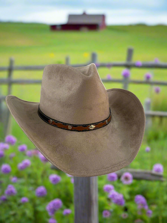 Santa Fe Vegan Suede Cowboy Rancher Hat- Cappuccino