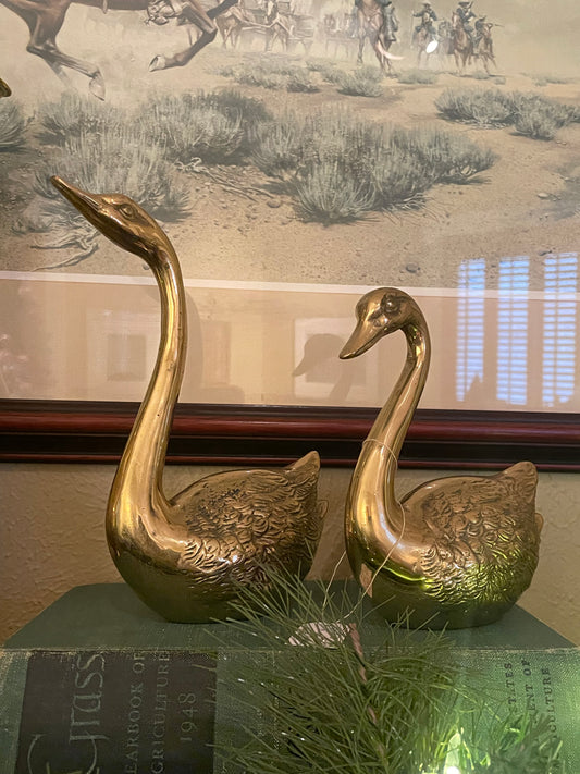 Vintage Brass Swans - Pair