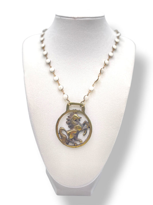 Vintage Brass Horse Pendant Necklace