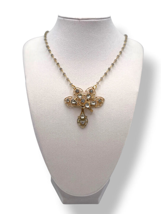 Vintage Brooch on Labradonife Chain Necklace