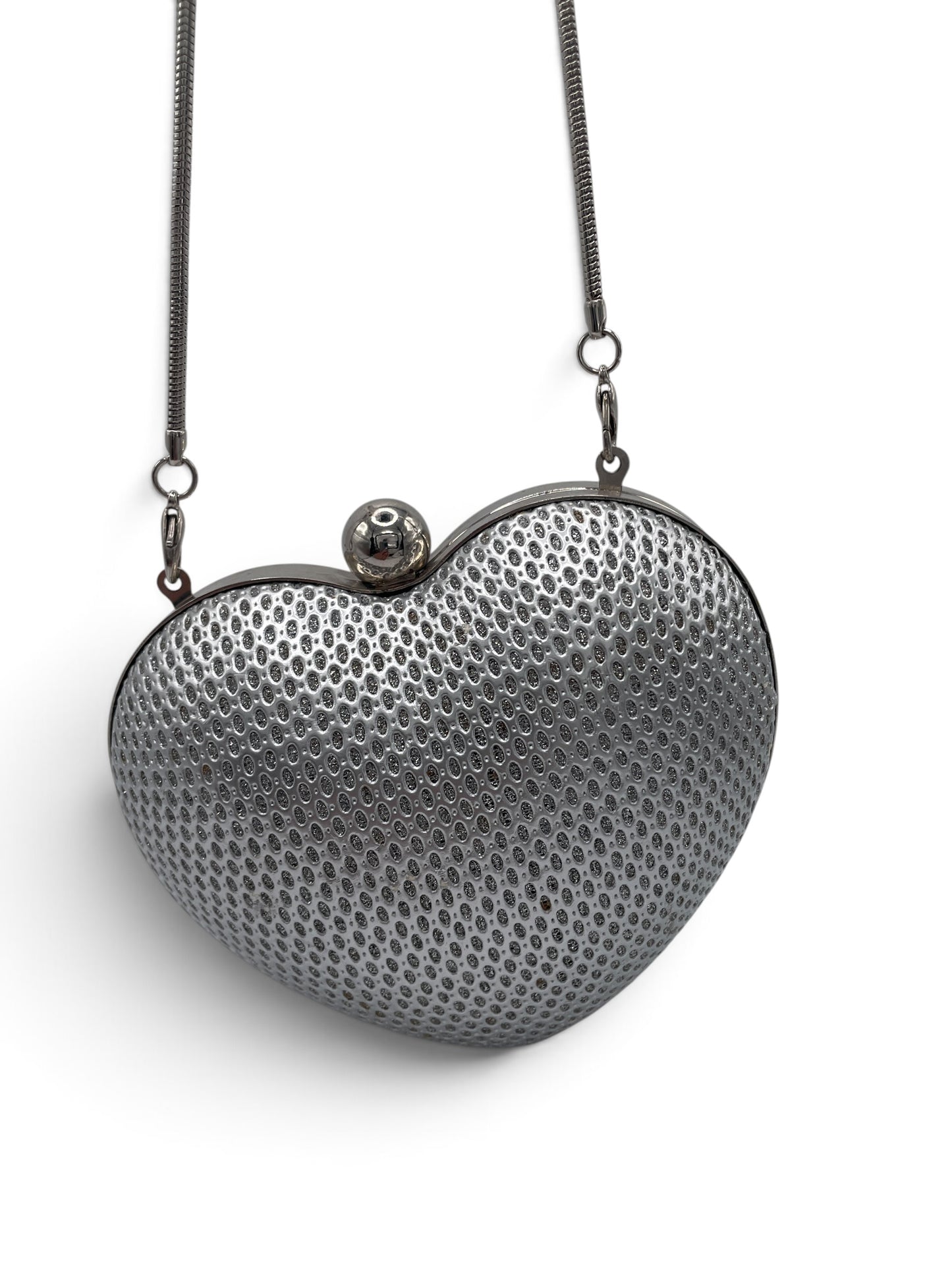 Vintage Heart Shaped Silver Crystal Purse
