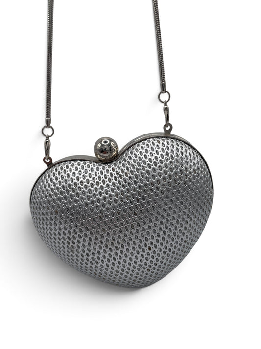 Vintage Heart Shaped Silver Crystal Purse