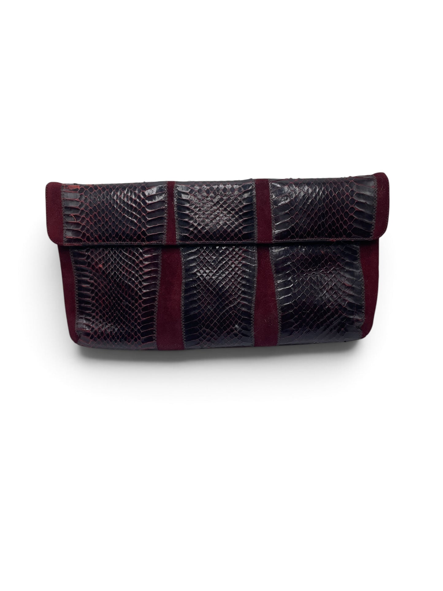 Vintage Original by Caprice 1980's Burgandy Snakeskin and Suede Clutch