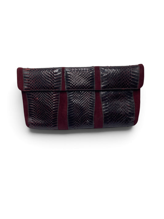 Vintage Original by Caprice 1980's Burgandy Snakeskin and Suede Clutch