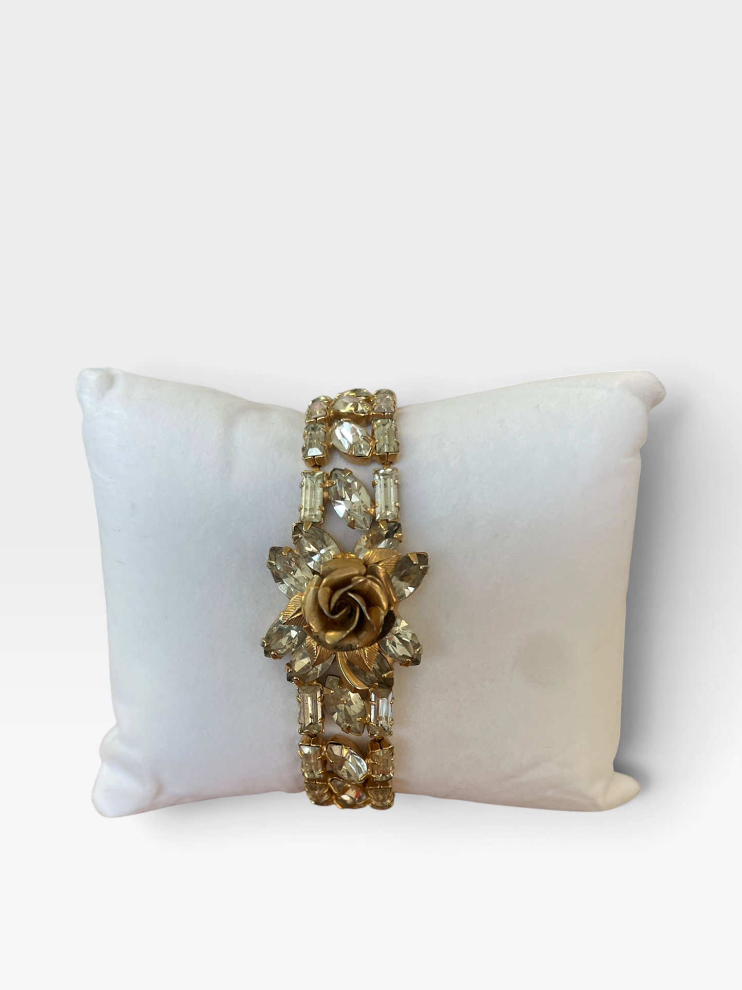 Rare Vintage Weiss Rhinestone Flower Bracelet
