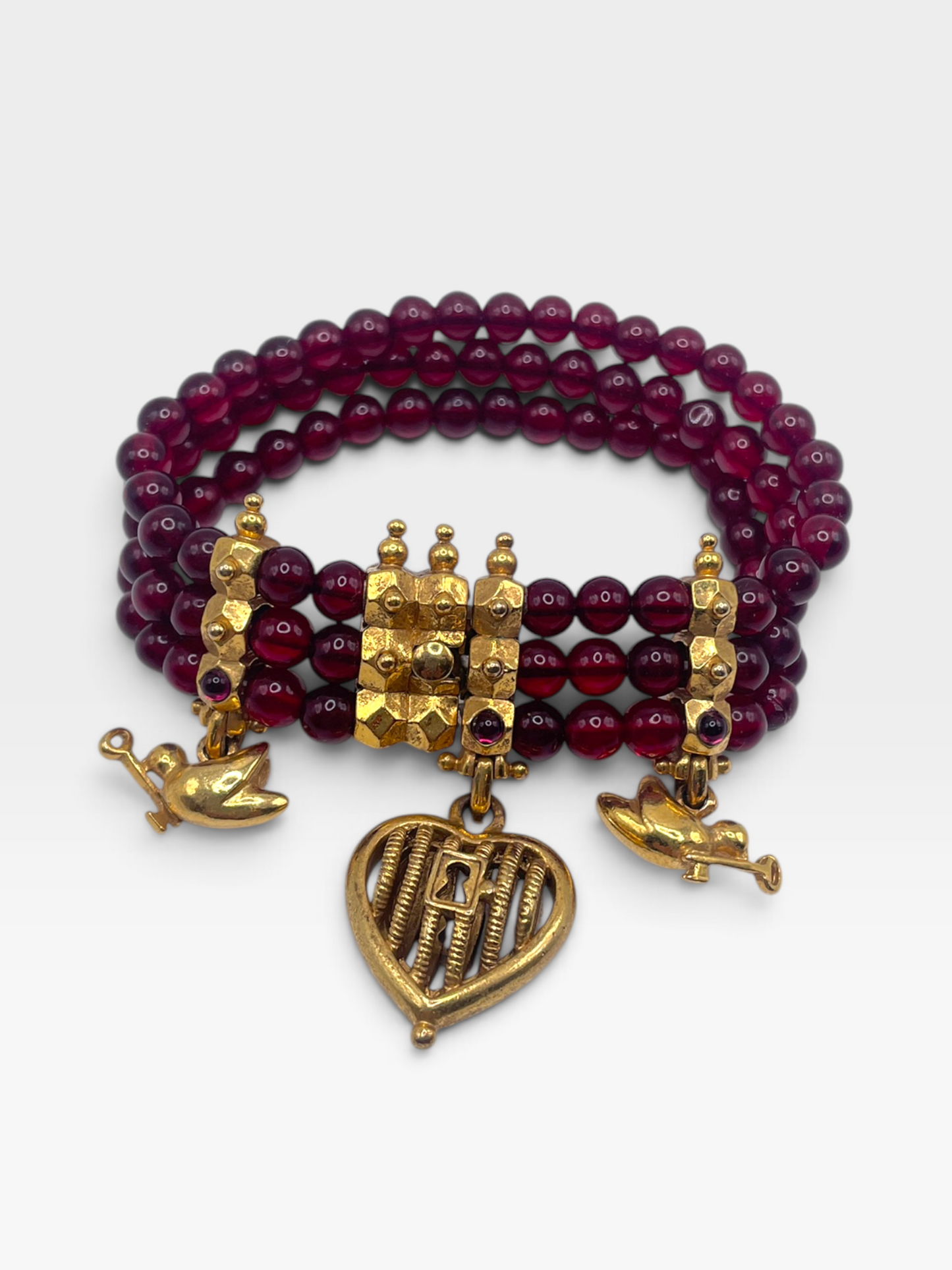 Vintage Red Beaded Charm Bracelet
