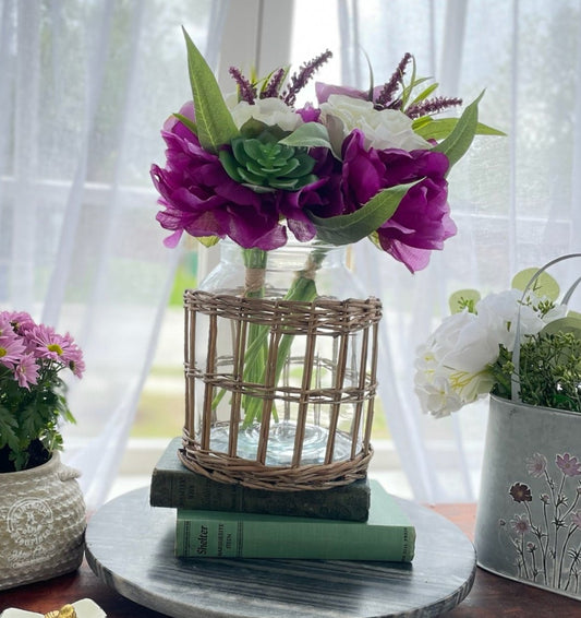 Glass and Woven Willow Canister