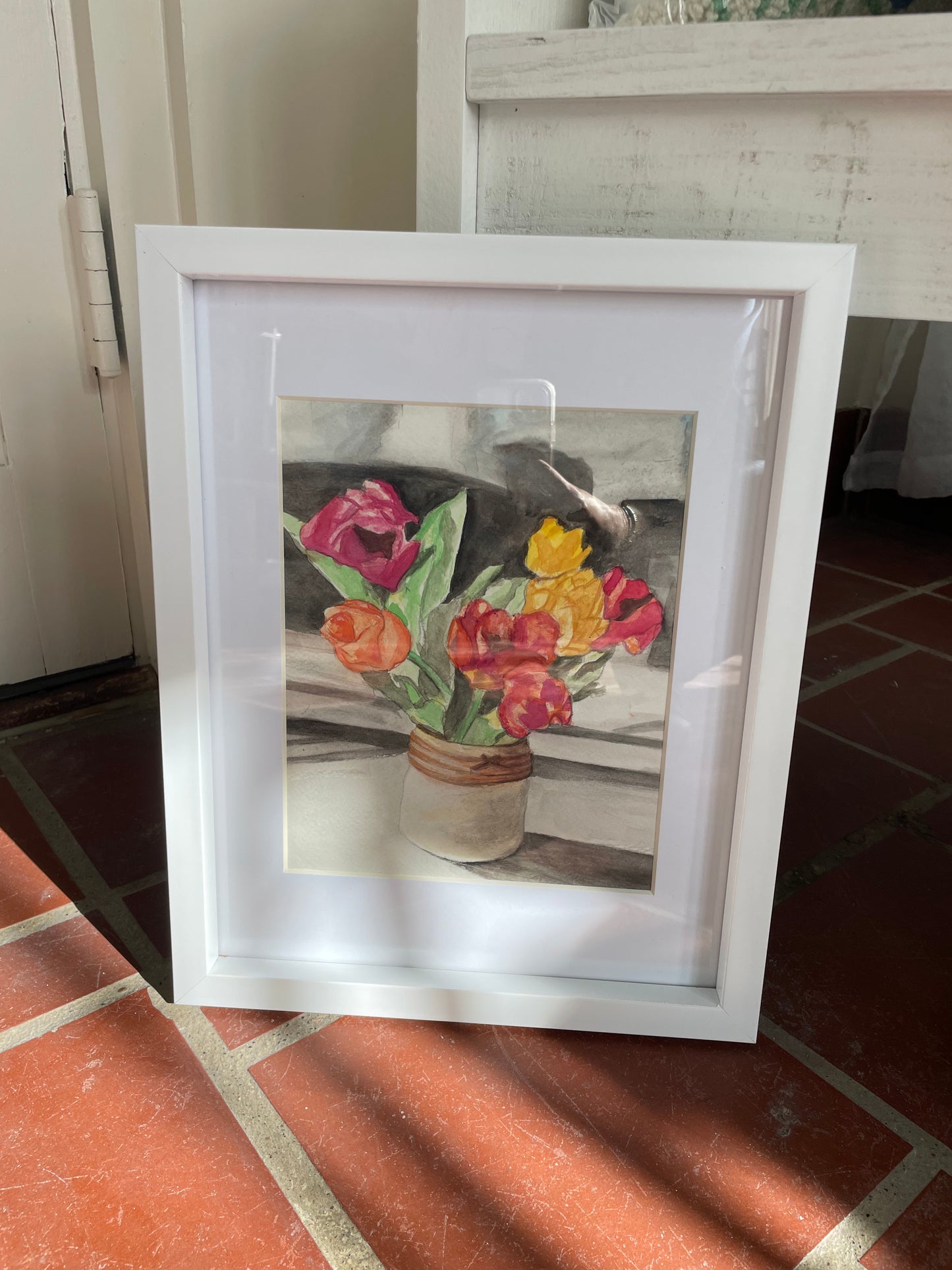 Watercolor mason jar of flowers