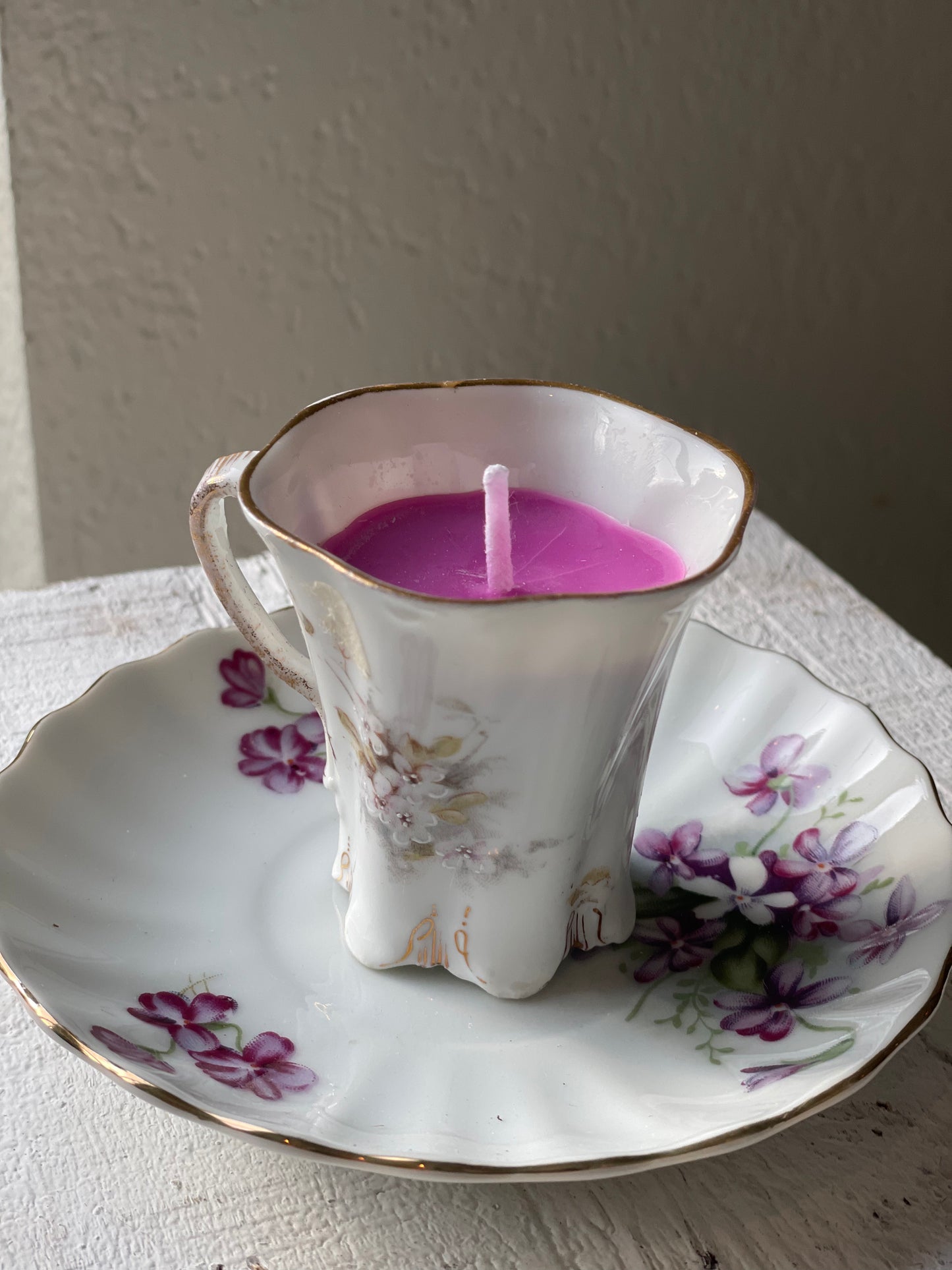 Vintage German Versalles Teacup with Saucer Candle