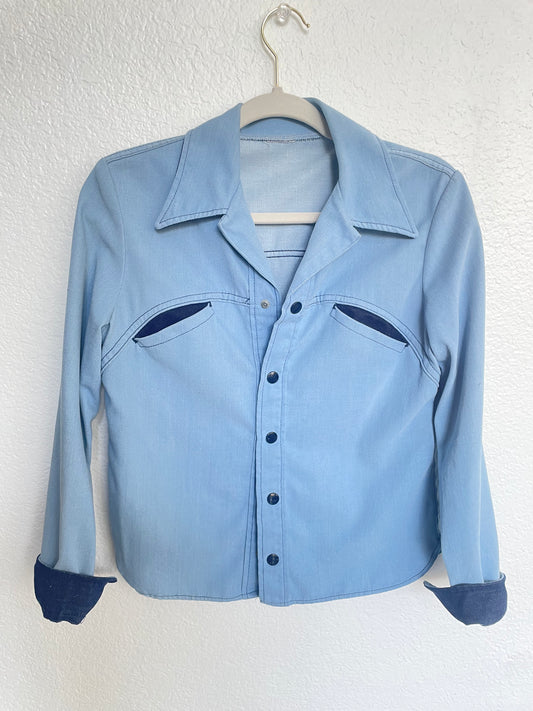 Vintage 70s Era Blue Cowboy Shirt