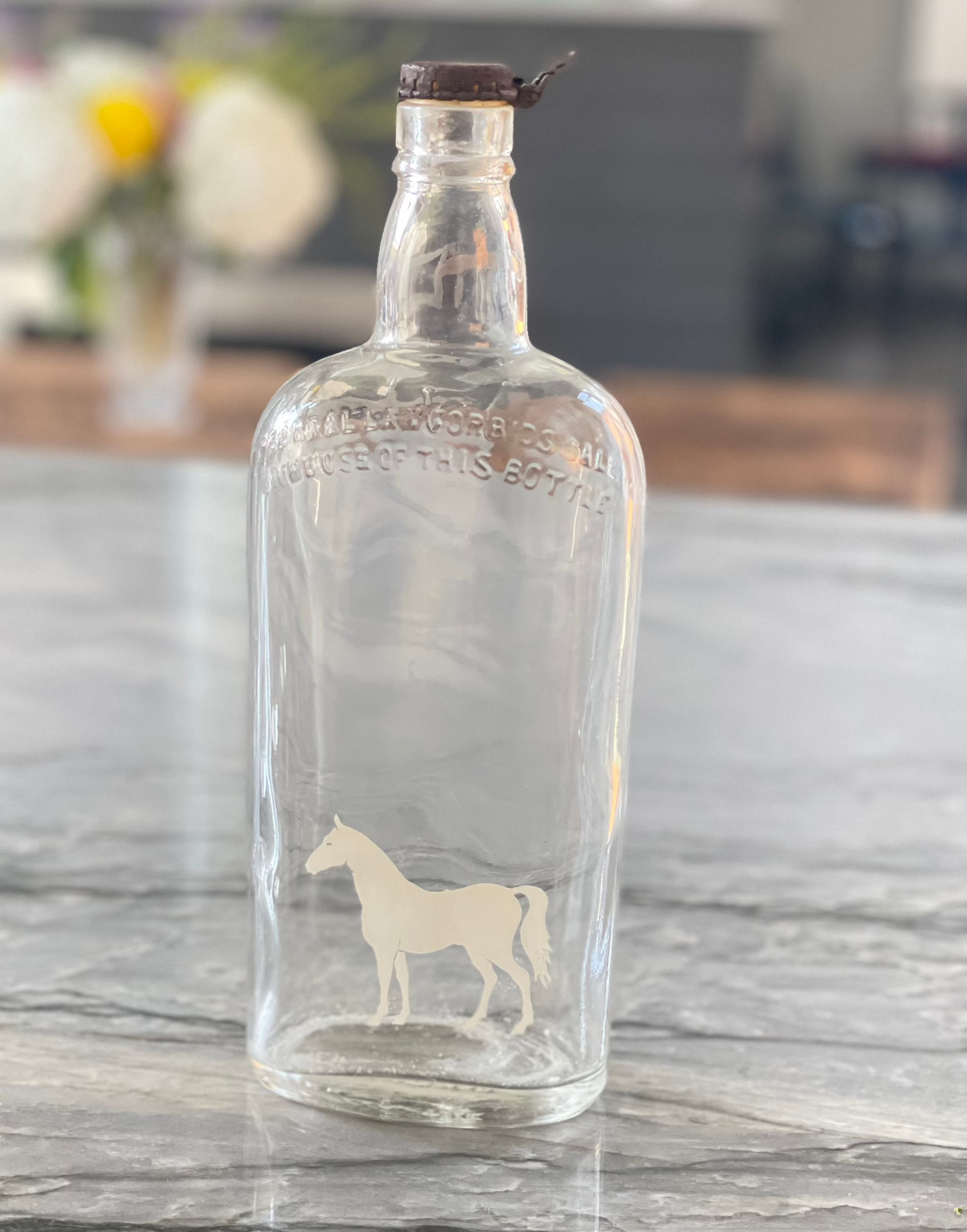 Vintage White Horse Distillery Glass Whiskey Bottle - Scotland