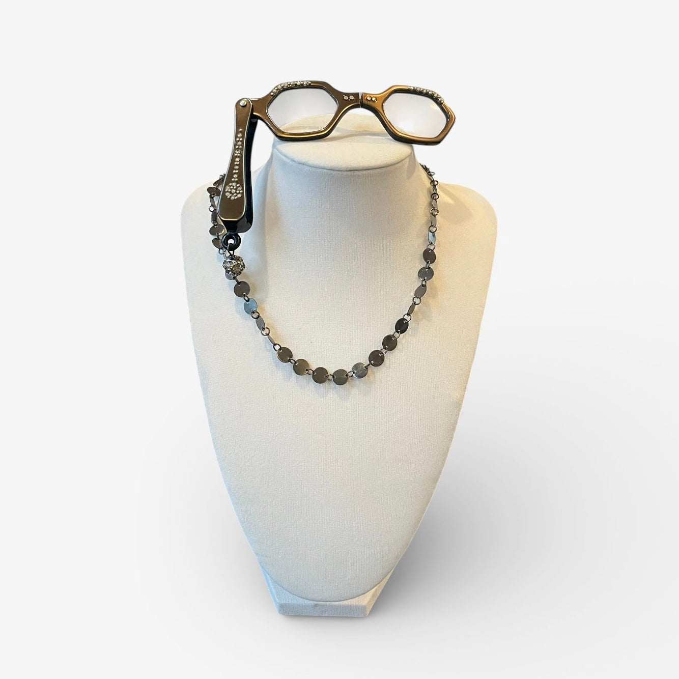 Vintage Rhinestone Folding Glasses (Readers) Necklace