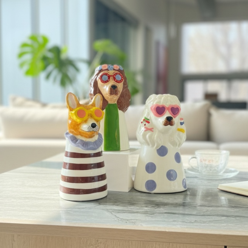 Whimsical Dog Vases with Sunglasses