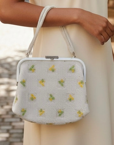 Vintage 1950's Yellow Floral Beaded Purse