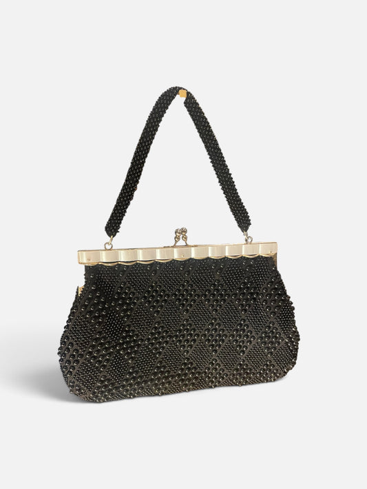 Vintage 1970's Black Beaded Purse