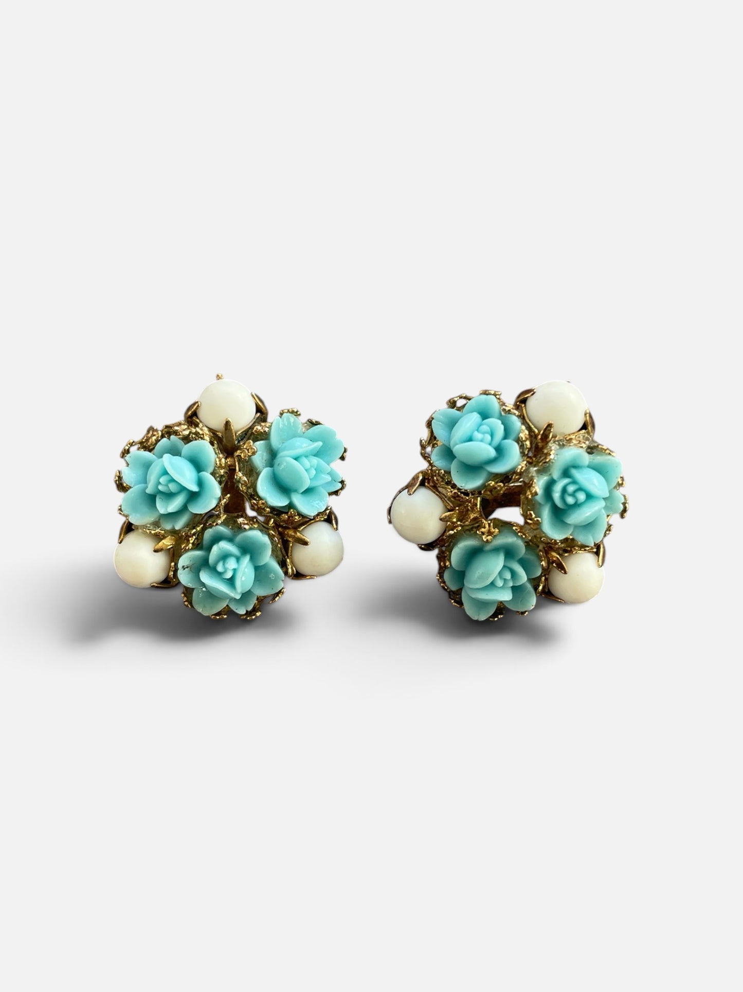 Vintage Turquoise and White Bead Earrings
