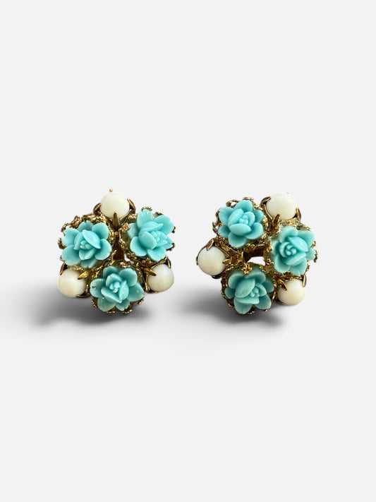 Vintage Turquoise and White Bead Earrings