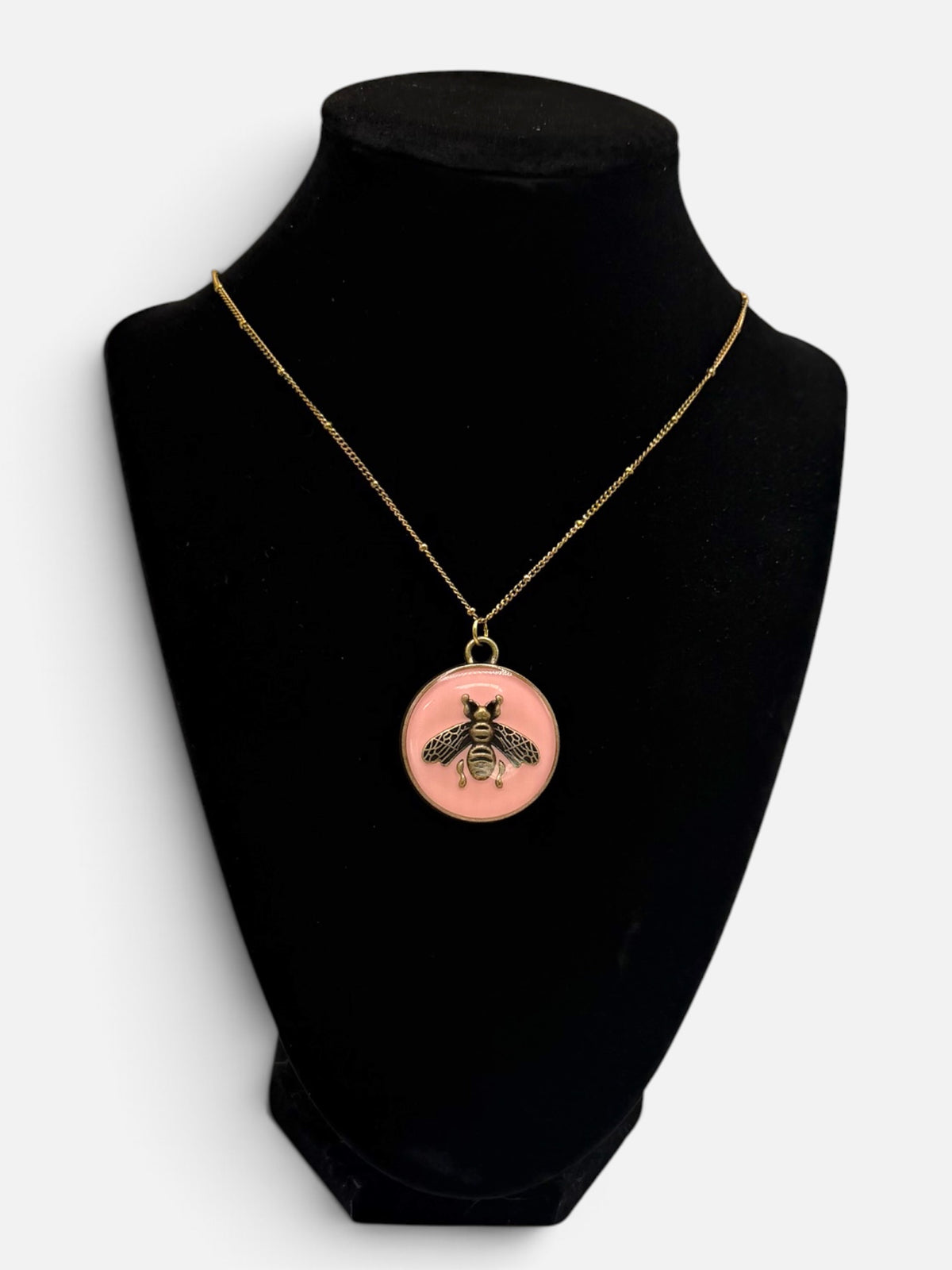 Upcycled Designer Pink Bee Pendant Necklace