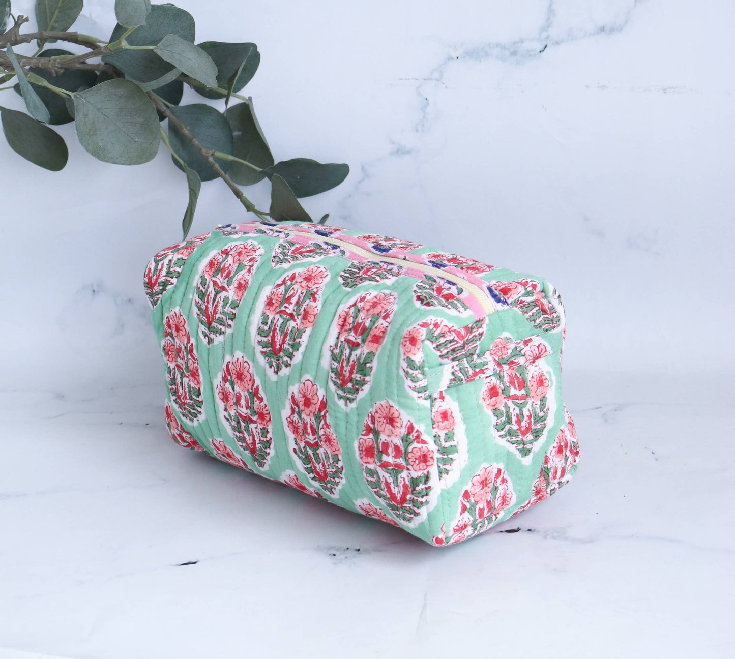 Floral Block Print Makeup Bag - Small