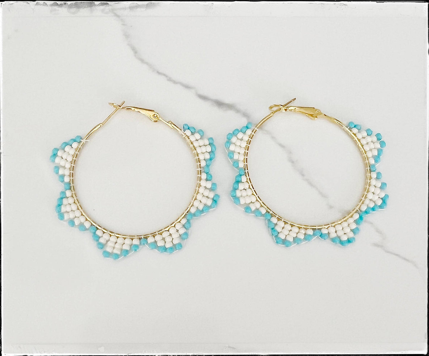 Glass Seed Bead Scalloped Hoop Earrings