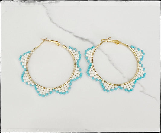 Glass Seed Bead Scalloped Hoop Earrings