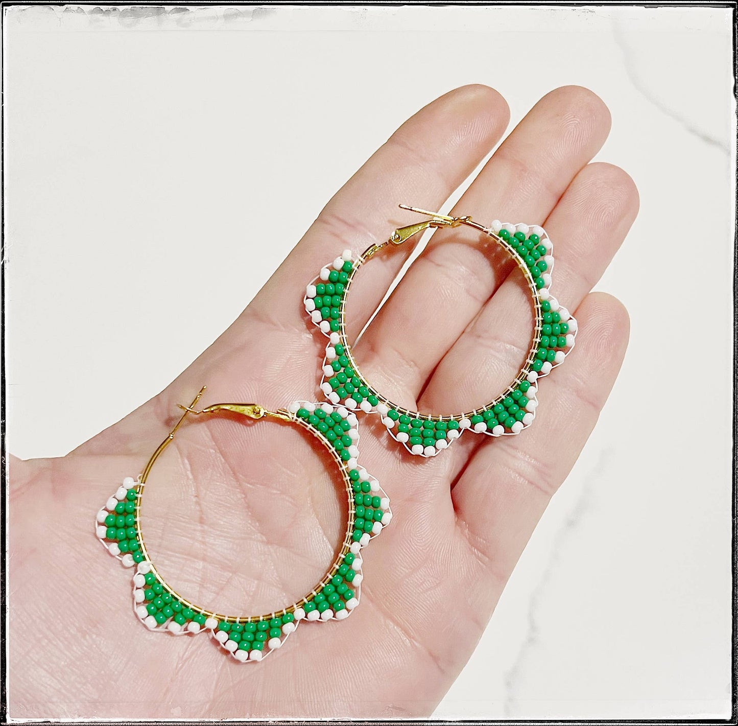 Glass Seed Bead Scalloped Hoop Earrings