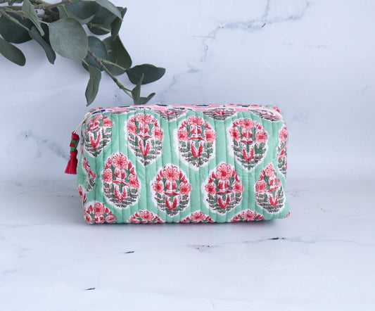 Floral Block Print Makeup Bag - Small