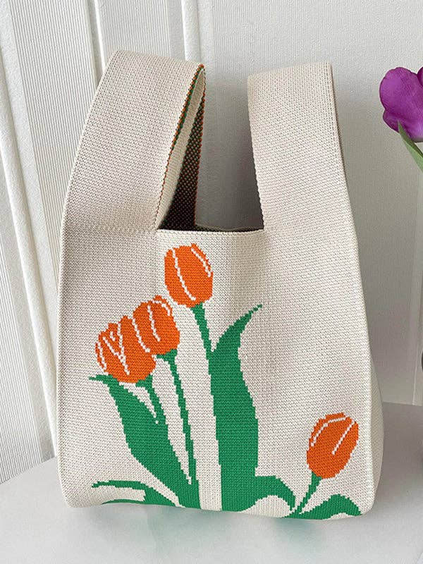 Floral Printed Bag - Orange Tulips