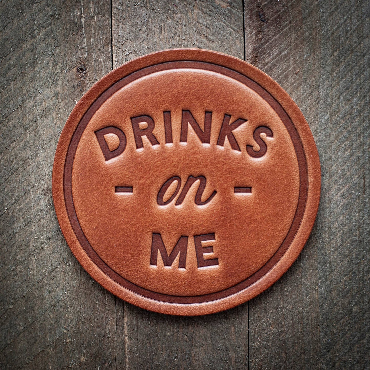 Drinks on Me Leather Coaster