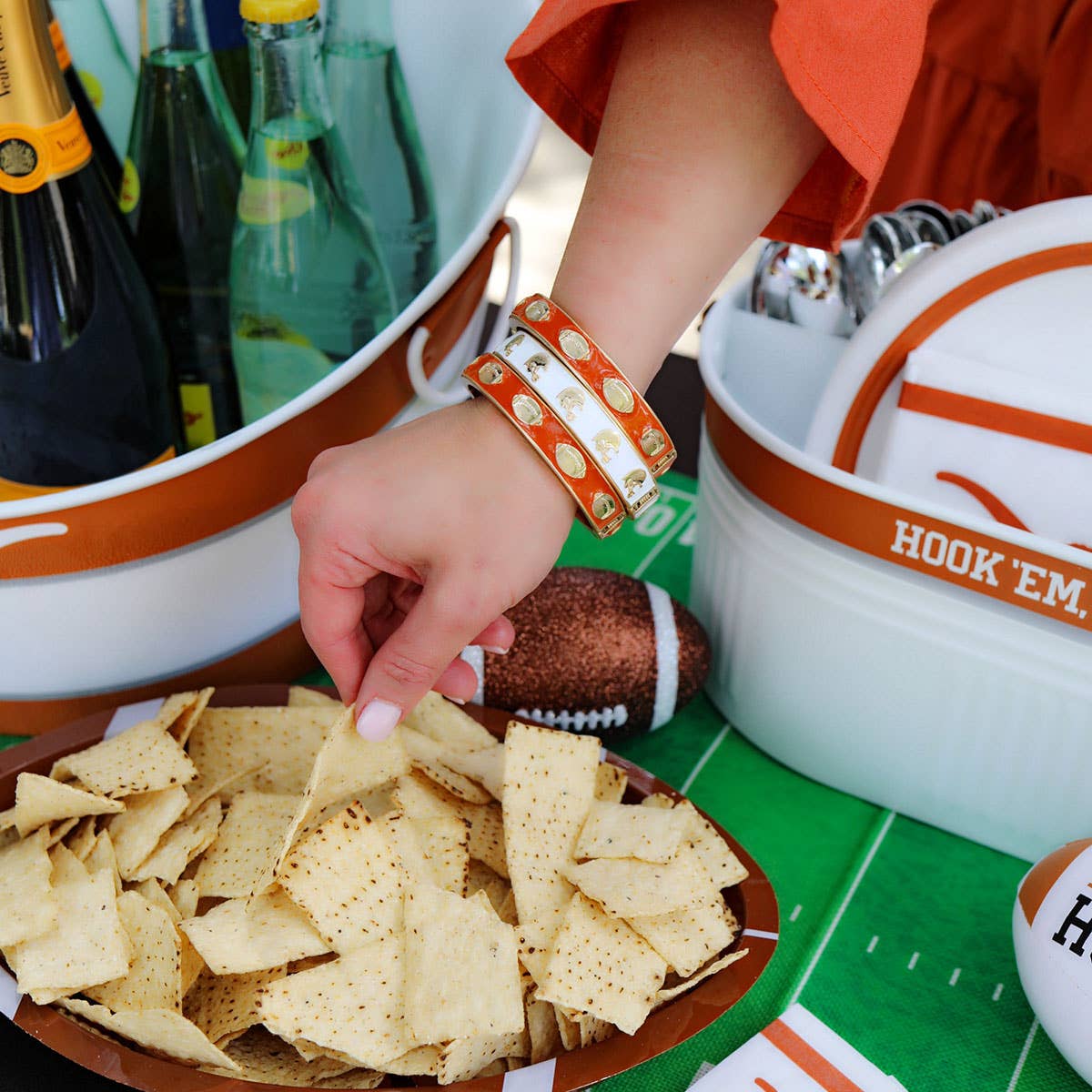 Game Day Enamel Football Hinge Bangle in Burnt Orange