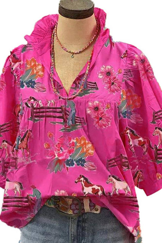 Pink Western Print Blouse