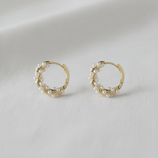 Elegant French Inspired Pearl Hoop Earrings