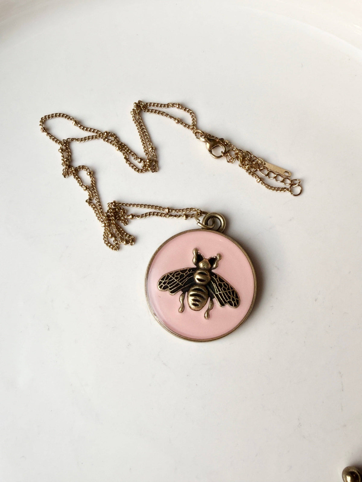 Upcycled Designer Pink Bee Pendant Necklace