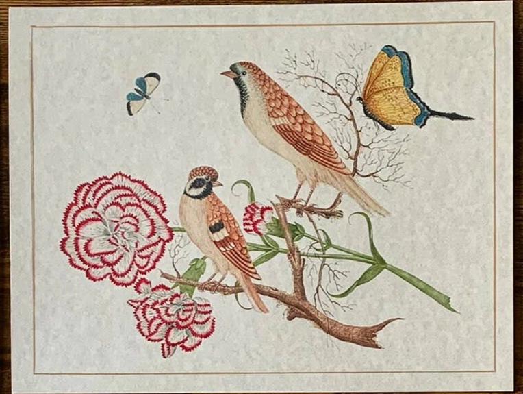 Beautiful Antique Inspired Bird Print w/Matte