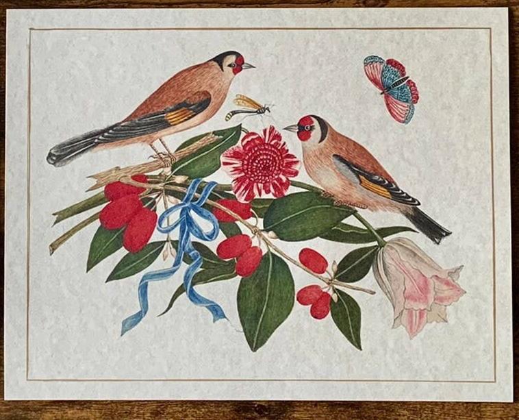 Beautiful Antique Inspired Bird Print w/Matte