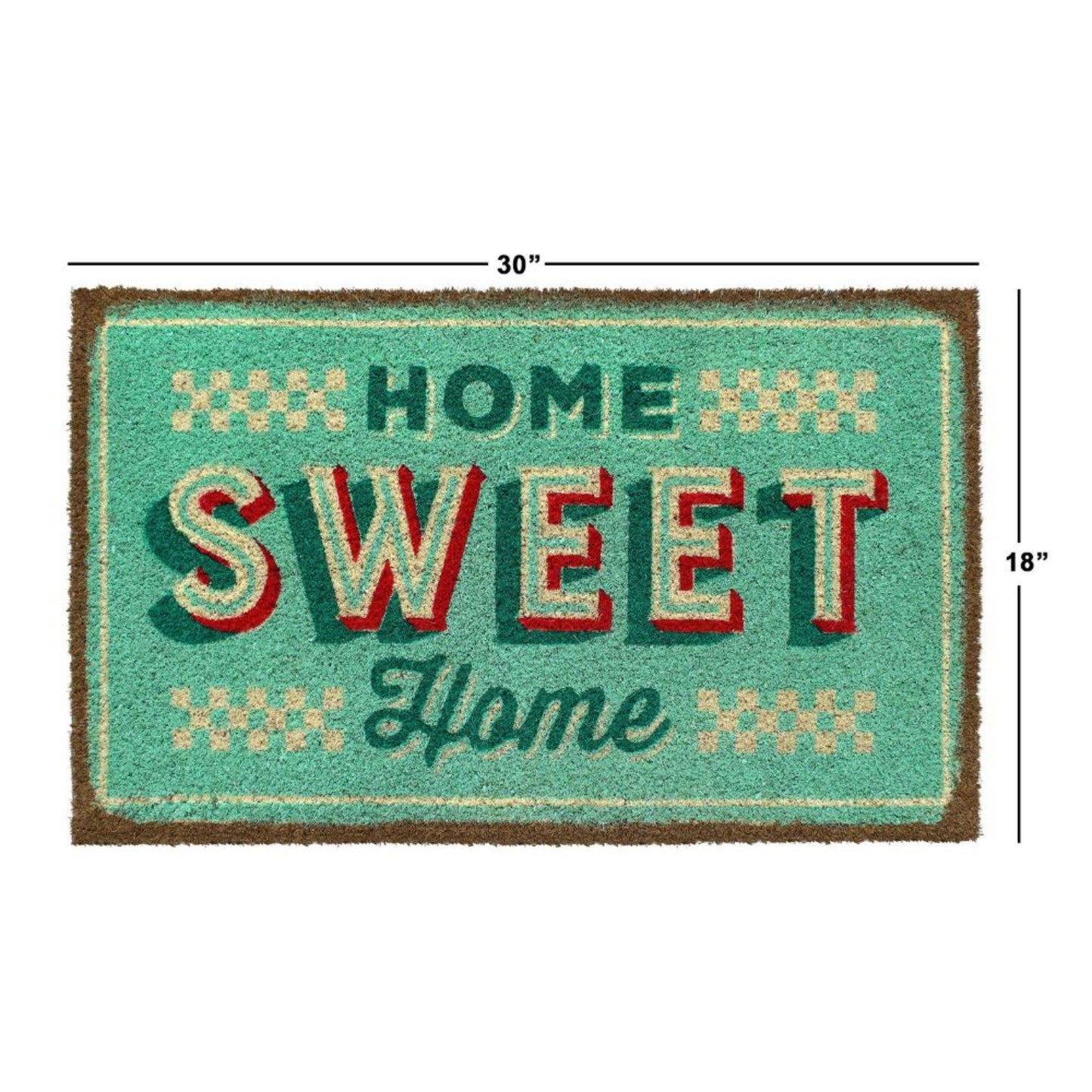 Green Retro Home Sweet Home Coir Doormat