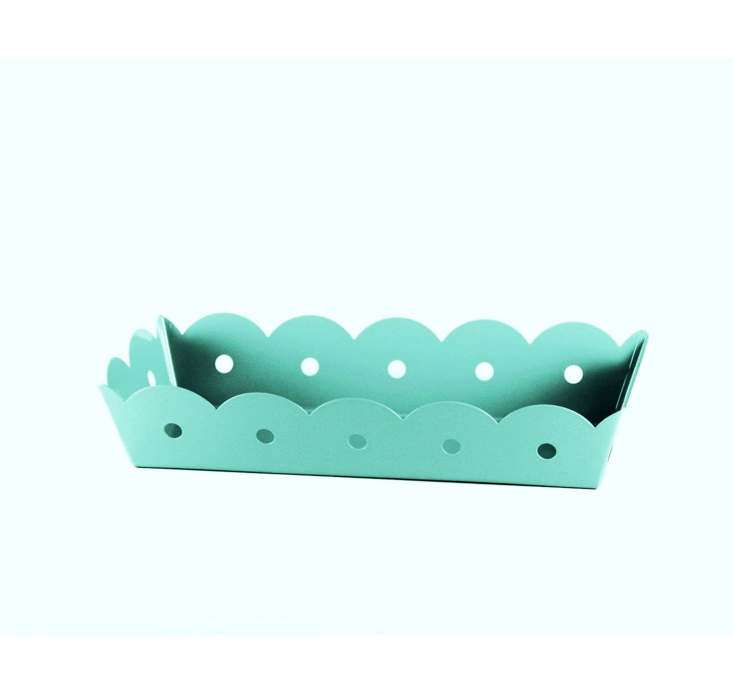 RECT. ENAMEL SCALLOPED  TRAY: Aqua