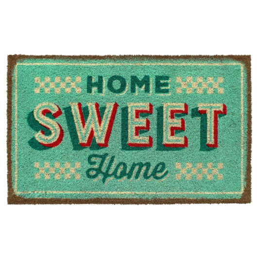 Green Retro Home Sweet Home Coir Doormat