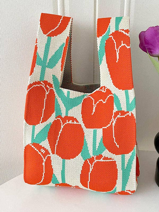 Floral Printed Bag - Orange Tulips