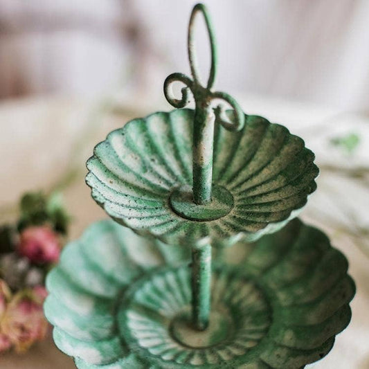 Green Iron Two Tier Small Decorative Tray